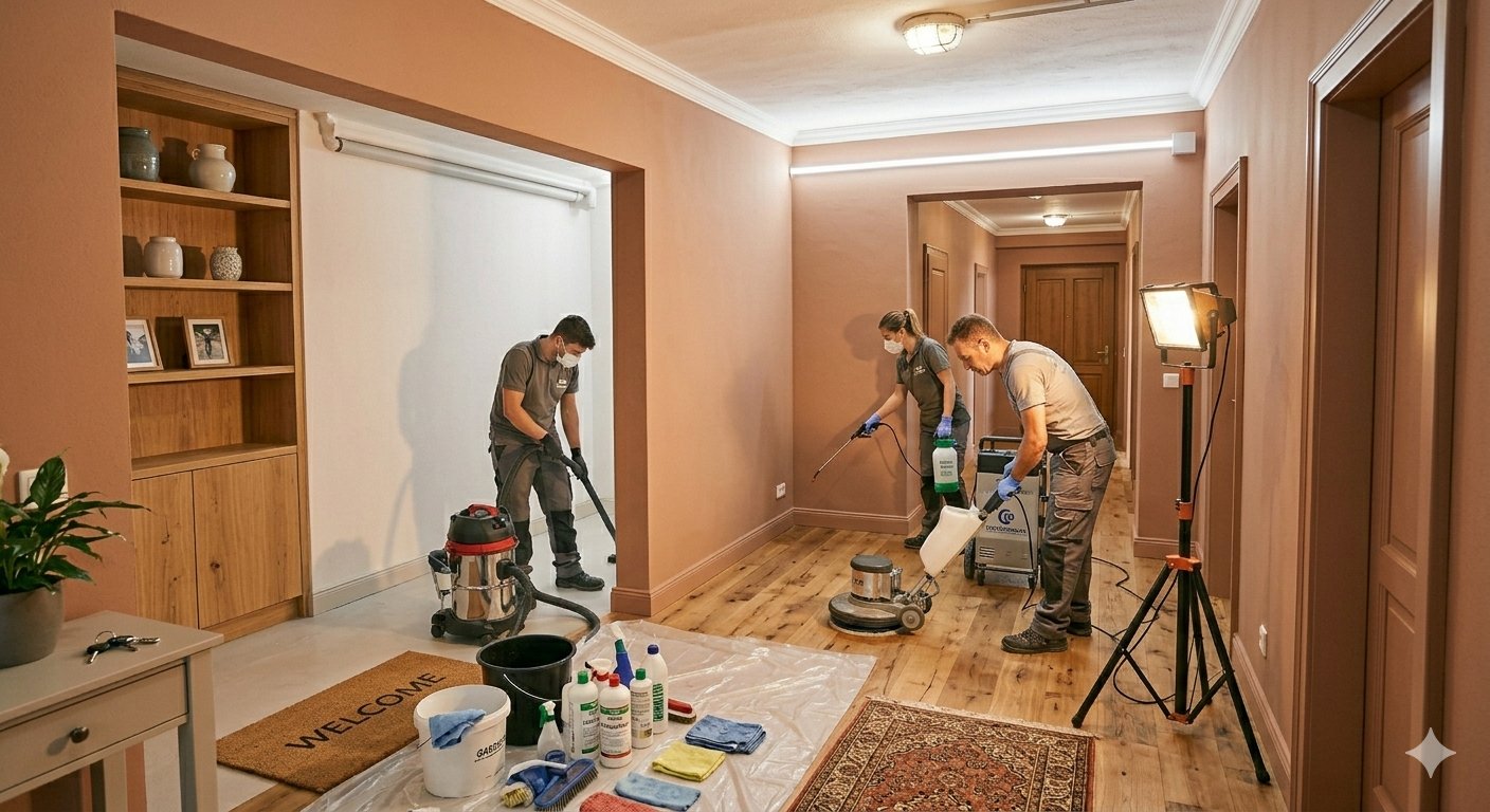 Pulizia professionale post-sgombero Perugia – team con attrezzature e lucidatura pavimenti